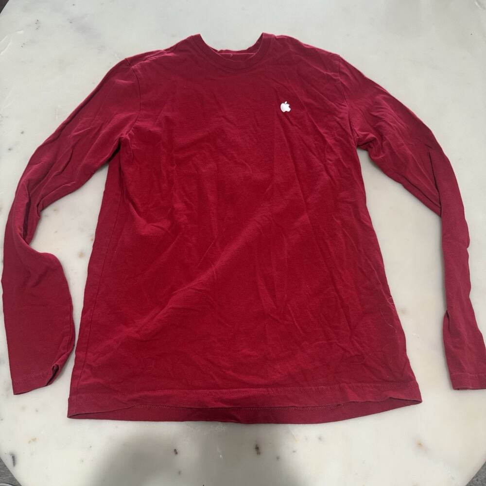 Apple Store Made In USA Employee Long Sleeve Red T Shirt Men S Logo 100% Cotton